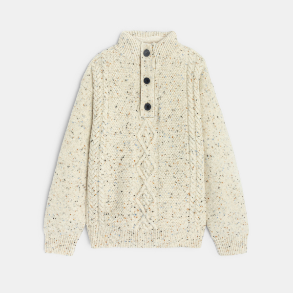 كنزة من نسيج مونّس مجدول، بني فاتح، للأولاد